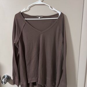 Women's Brown V-Neck Top